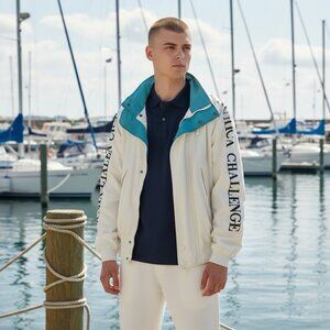 Vintage 80s 90s Nautica Challenge Mens XL White Sailing Zip Windbreaker Jacket